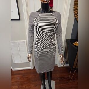 Banana Republic Black and White Striped Long Sleeve Dress